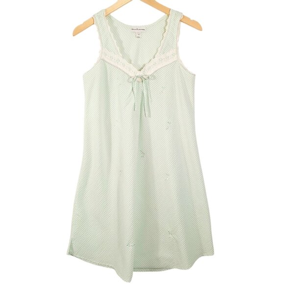 Miss Elaine, Small Sleeveless short Nightgown, Mint Green/White W/ Embroidery... - Picture 1 of 13